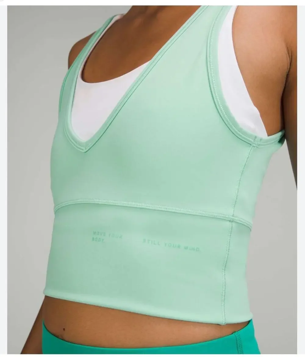 Lululemon Power Pivot Everlux Tank Top Size‎ 2 Spell Out Logo Sage Green Yoga